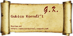 Gubics Kornél névjegykártya